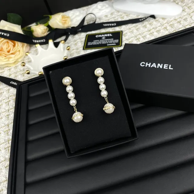Chanel White Gold Multi-Pearl Drop Hardware Earrings 4
