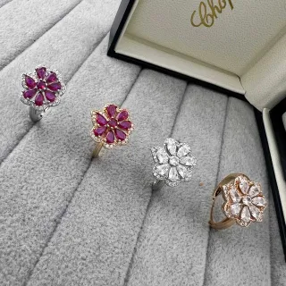 Chopard Floral Teardrop Gemstone Pavé Halo Rings