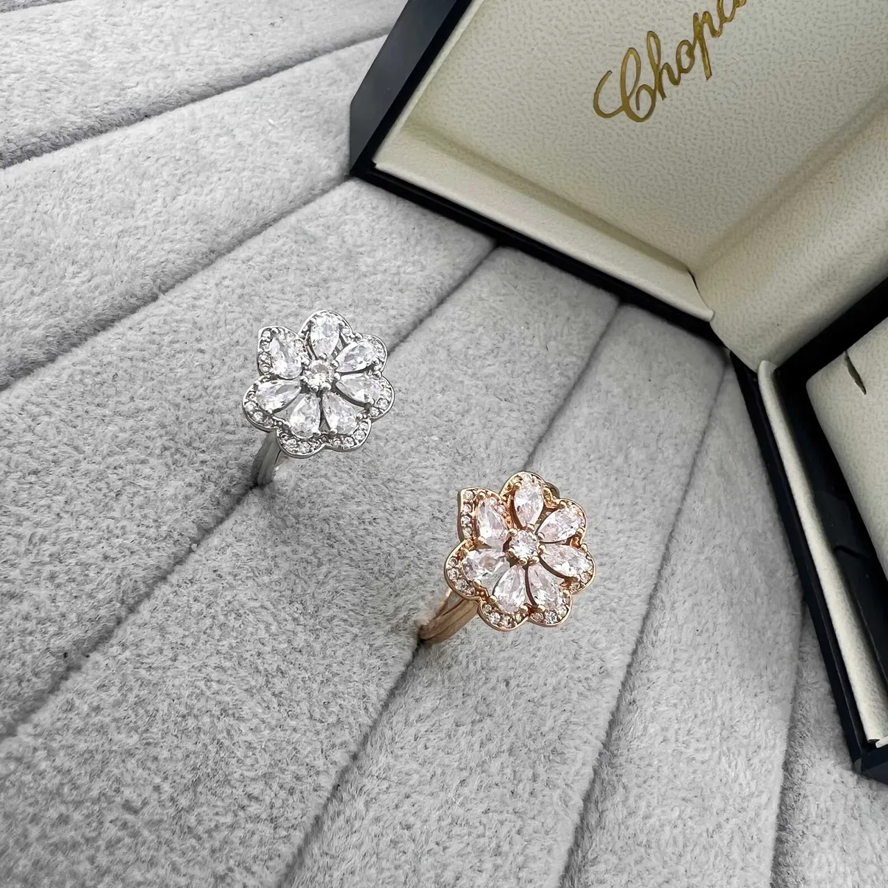 Chopard Floral Teardrop Gemstone Pavé Halo Rings 3