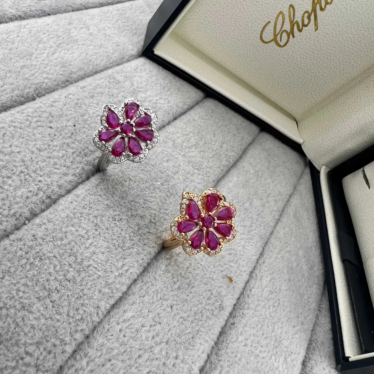 Chopard Floral Teardrop Gemstone Pavé Halo Rings 4