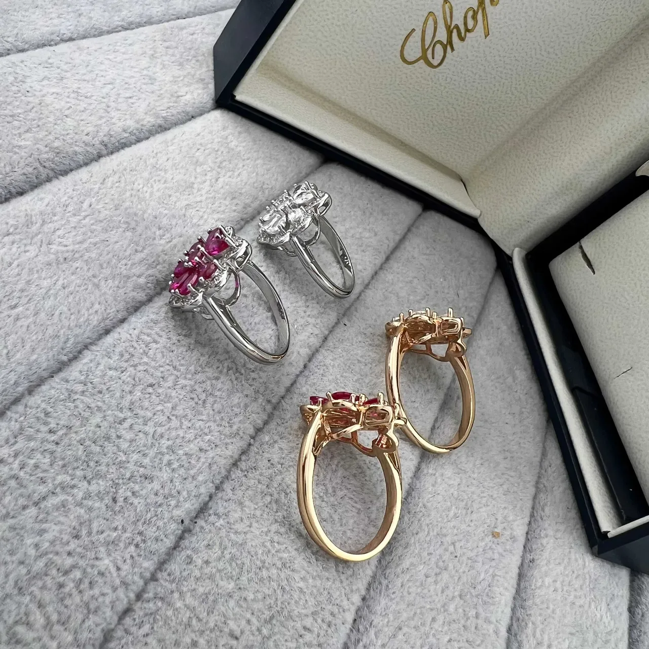 Chopard Floral Teardrop Gemstone Pavé Halo Rings 5