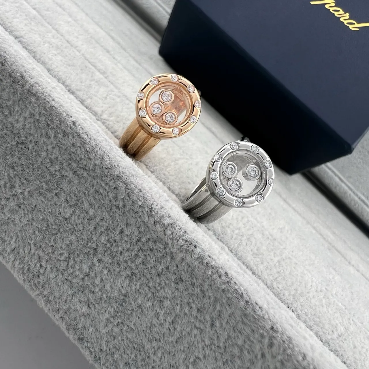Chopard Gold Silver Rotating Open-Circle Motif Pavé Diamond Bezel Ring 5