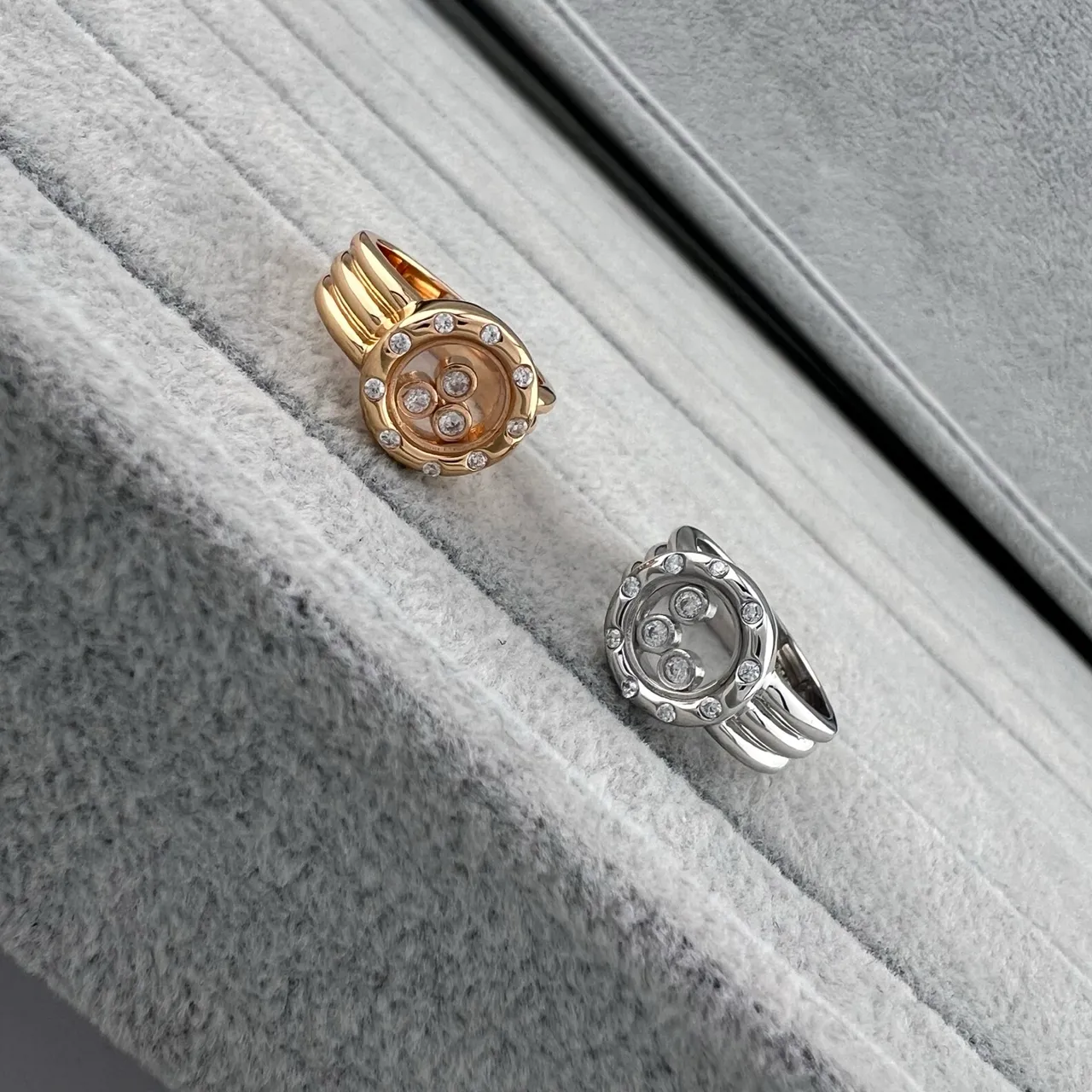 Chopard Gold Silver Rotating Open-Circle Motif Pavé Diamond Bezel Ring 6