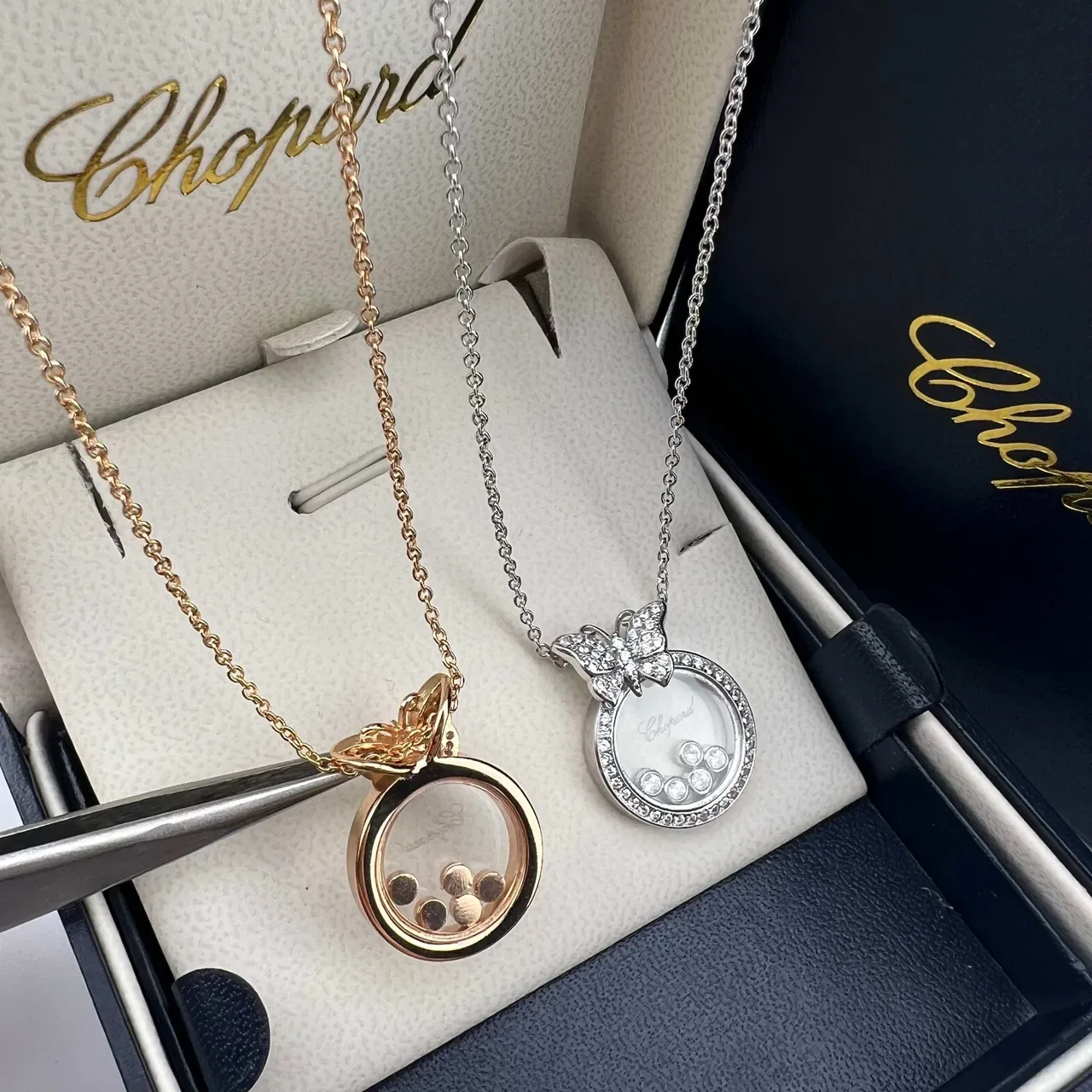 Chopard Happy Butterfly Gold Silver Motif Pavé-Set Bezel Necklace 3