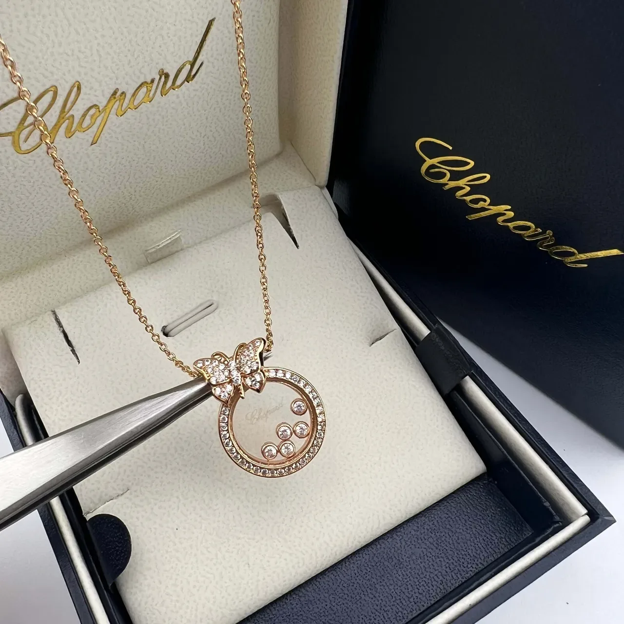 Chopard Happy Butterfly Gold Silver Motif Pavé-Set Bezel Necklace 5