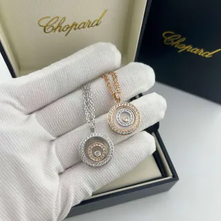 Chopard Happy Diamonds Dual-Tone Rotating Disc Diamond Pendant Necklaces