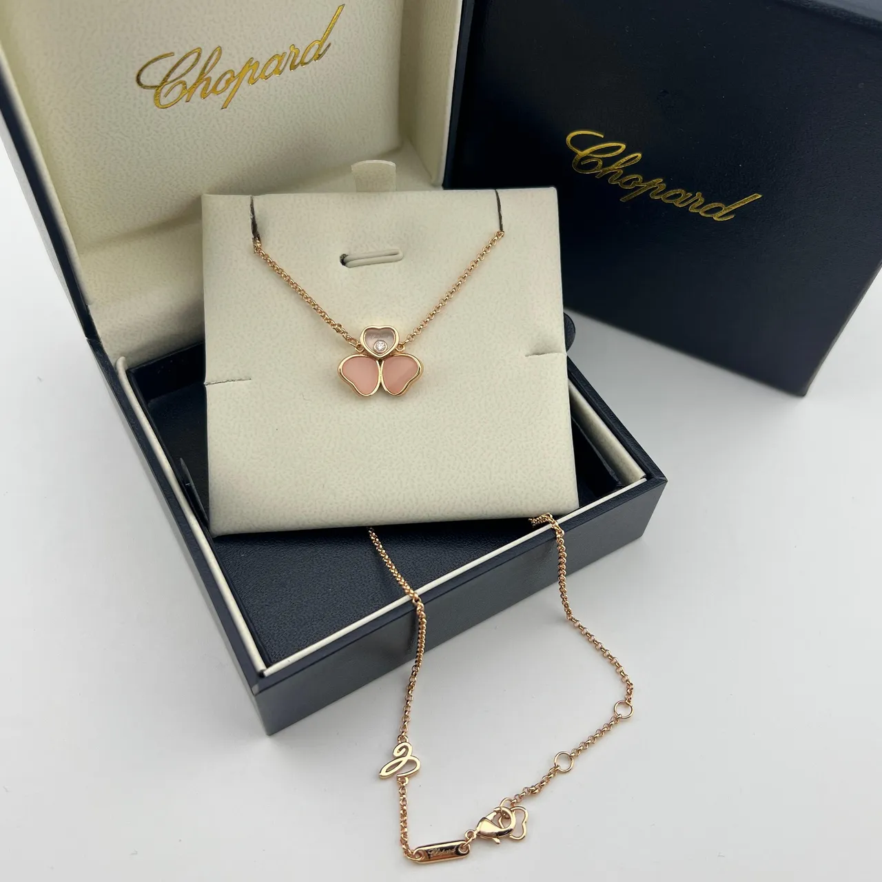 Collier triple-cœur pendentif en chaîne d'or rose rouge Chopard Happy Hearts 6