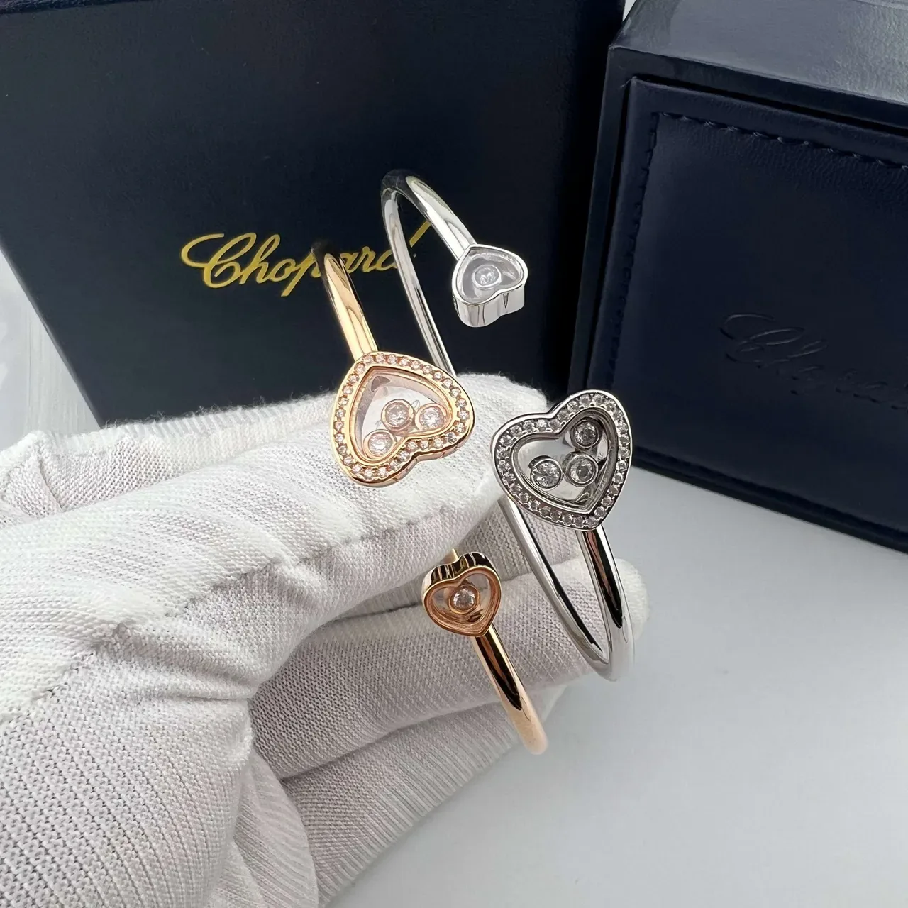 Chopard Happy Hearts Heart-Shaped Floating Diamond Bangle Bracelets 6