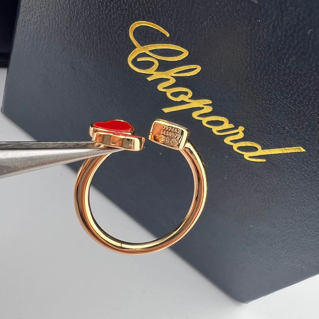 Chopard 快乐之心 红金 开放 可调节 双心 图案 戒指 3