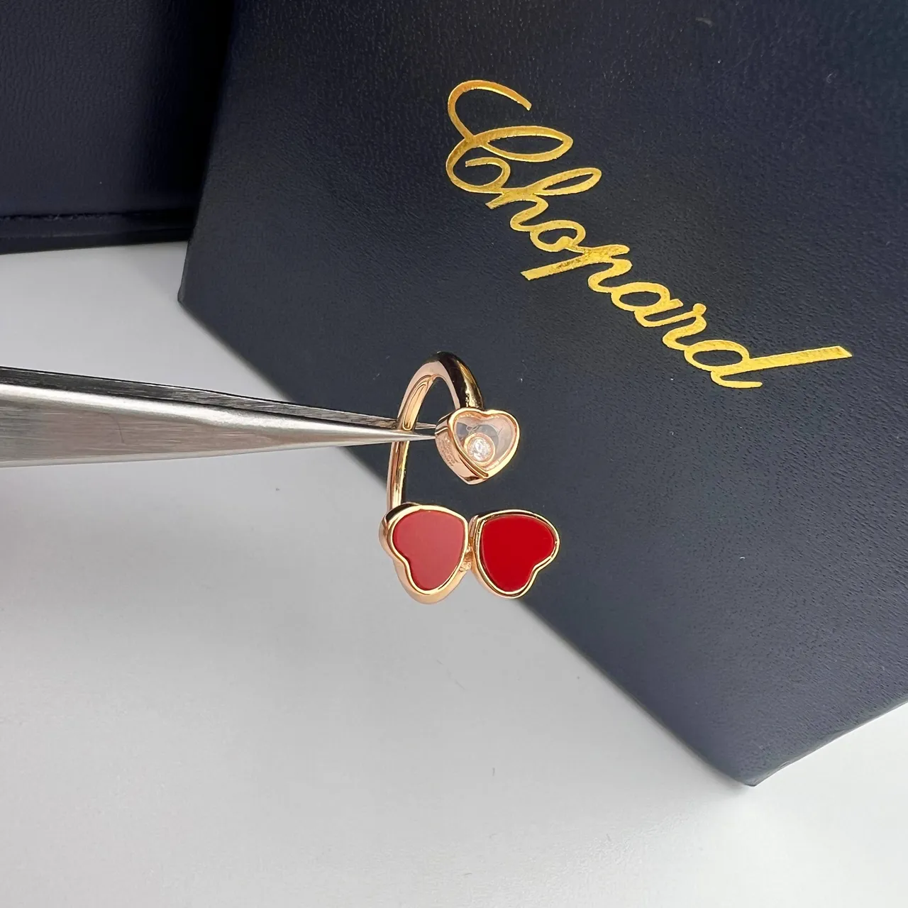 Chopard 快乐之心 红金 开放 可调节 双心 图案 戒指 4