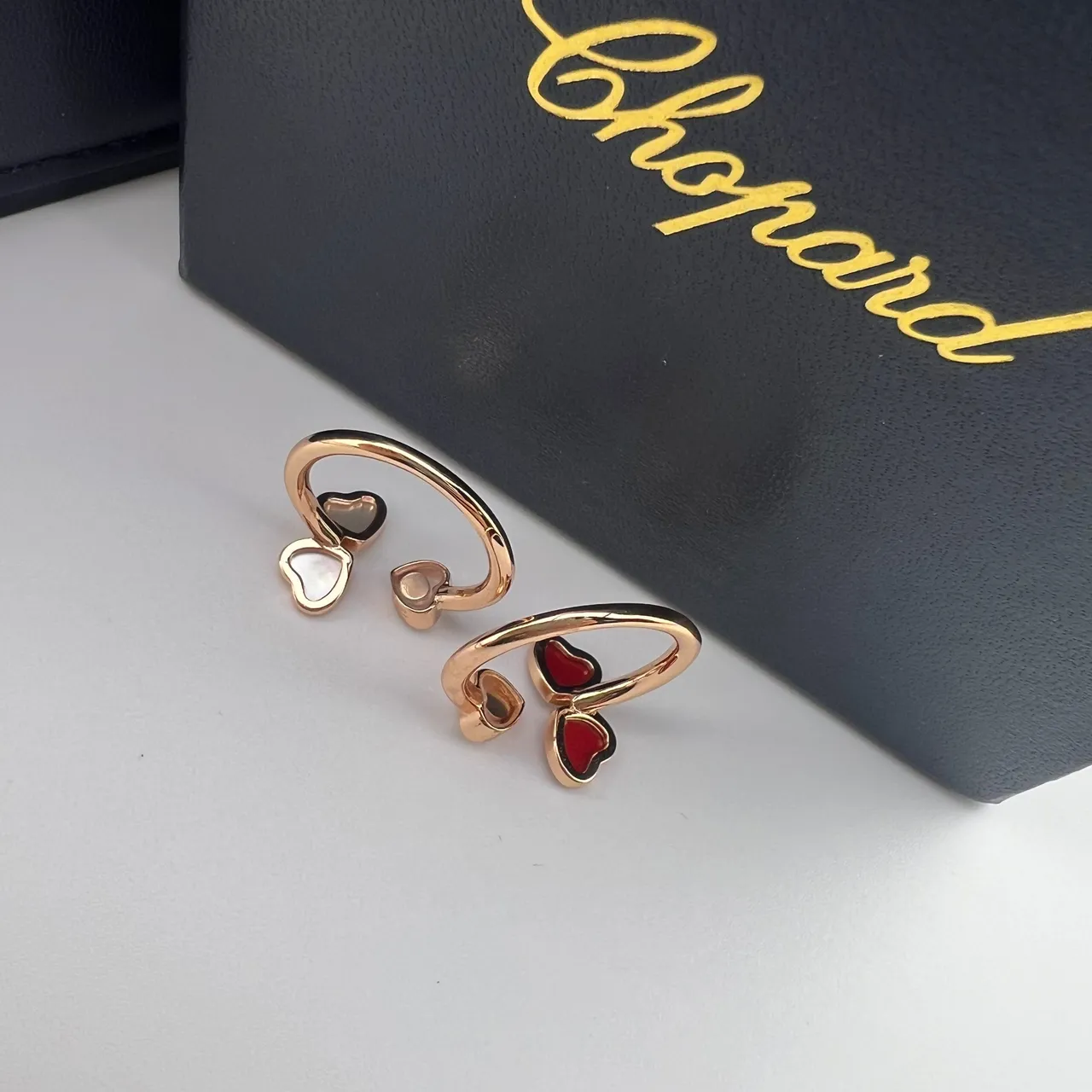 Chopard 快乐之心 红金 开放 可调节 双心 图案 戒指 6