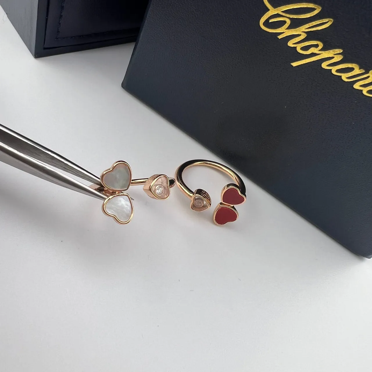 Chopard 快乐之心 红金 开放 可调节 双心 图案 戒指 7