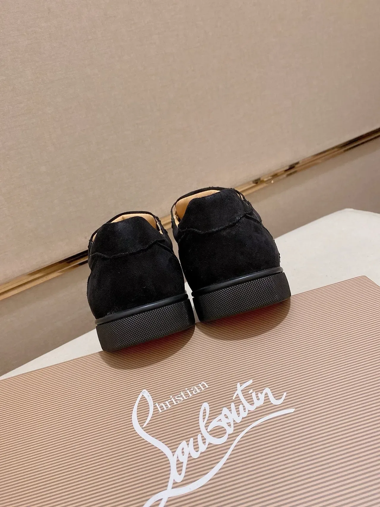 Christian Louboutin Black Beige Suede Upper Spiked Toe Cap Lifestyle Sneakers 3