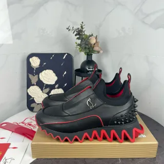 Christian Louboutin Black Red Slip-On Studded Heel Lifestyle Sneakers