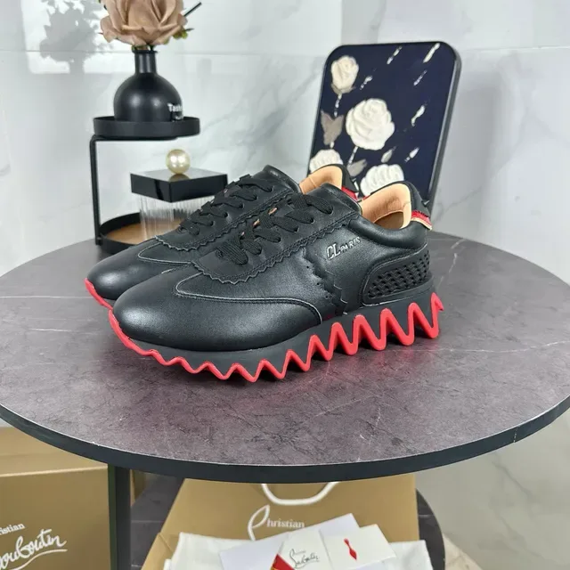 Christian Louboutin Sneaker Preto Vermelho Couro Superior Sola Ondulada Sneakers Lifestyle 3