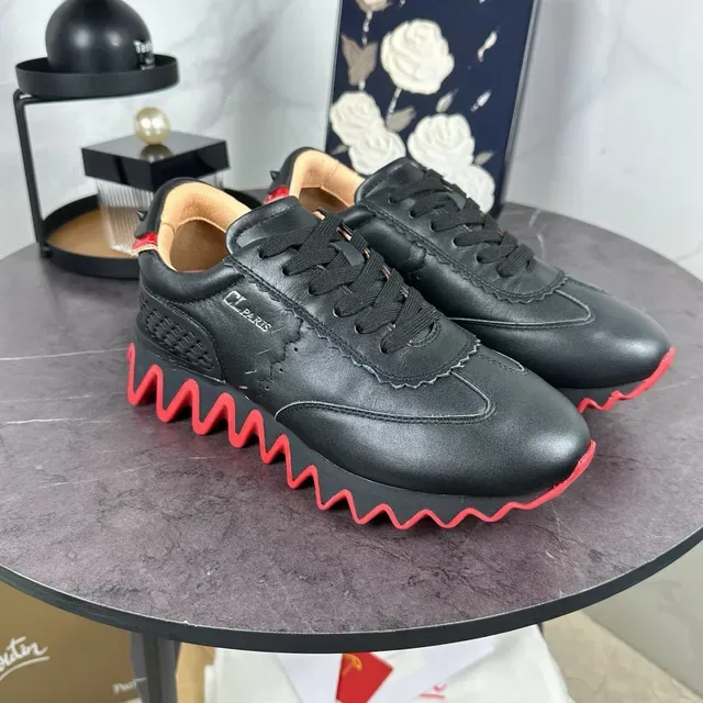 Christian Louboutin Sneaker Preto Vermelho Couro Superior Sola Ondulada Sneakers Lifestyle 5