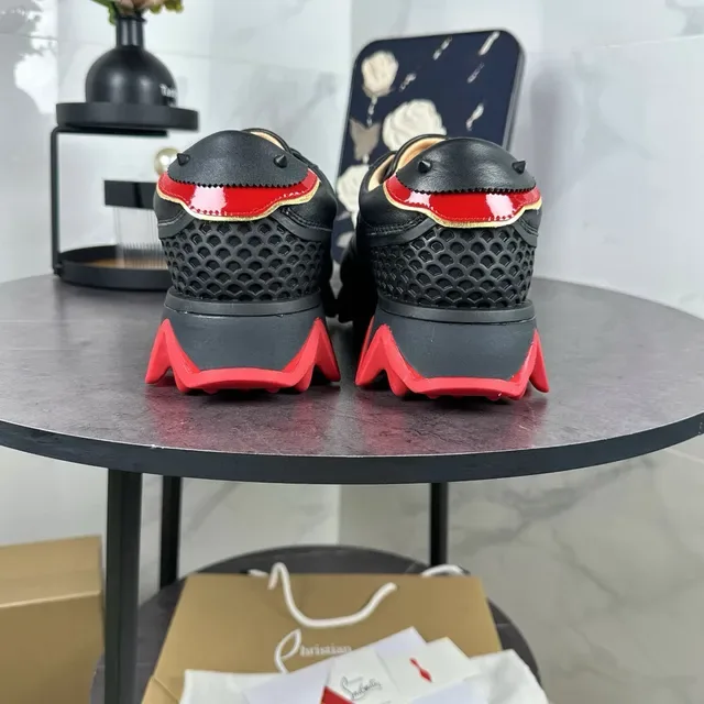 Christian Louboutin Sneaker Preto Vermelho Couro Superior Sola Ondulada Sneakers Lifestyle 6