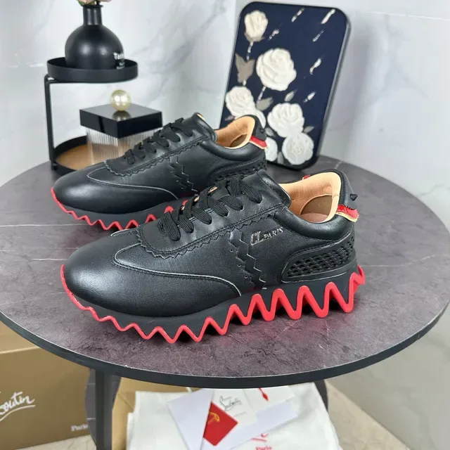 Christian Louboutin Sneaker Preto Vermelho Couro Superior Sola Ondulada Sneakers Lifestyle 7