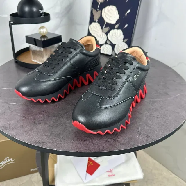 Christian Louboutin Sneaker Preto Vermelho Couro Superior Sola Ondulada Sneakers Lifestyle 8