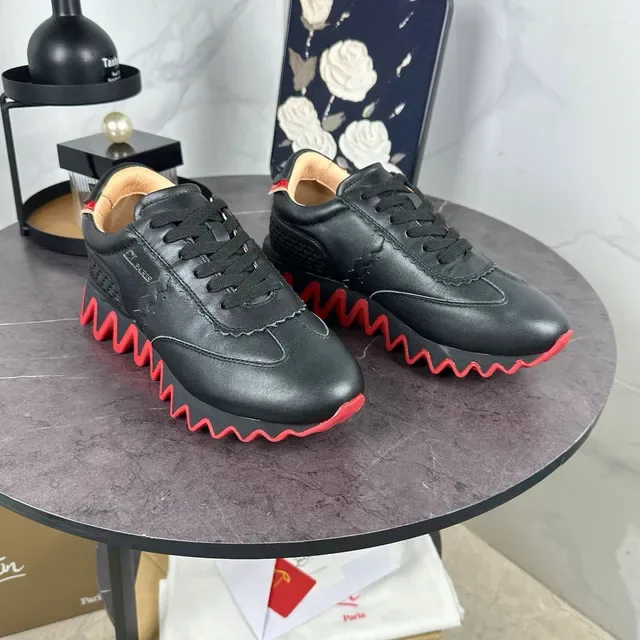 Christian Louboutin Sneaker Preto Vermelho Couro Superior Sola Ondulada Sneakers Lifestyle 9