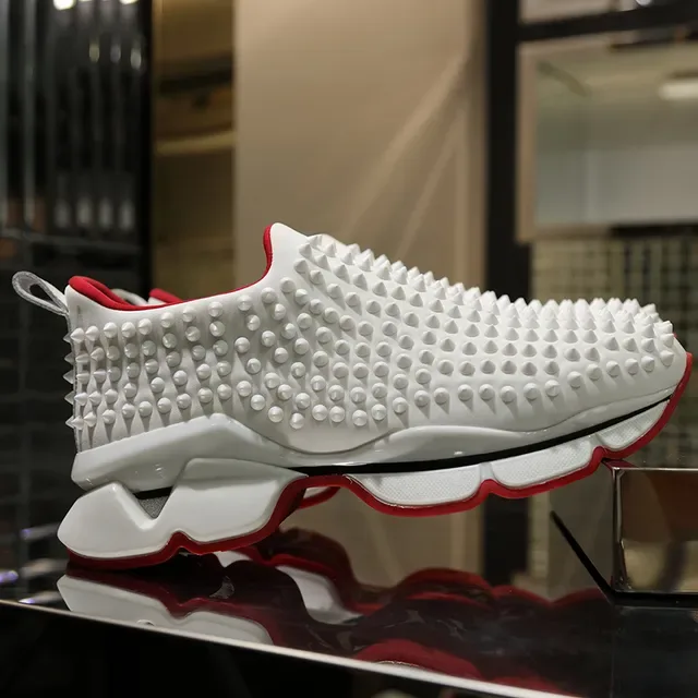 Christian Louboutin Spike Sneaker أبيض أحمر حذاءات أسلوب حياة 2