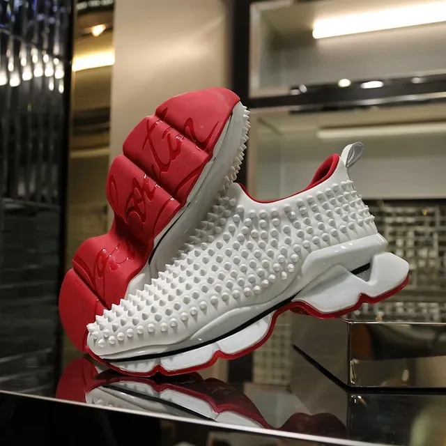 Christian Louboutin Spike Sneaker أبيض أحمر حذاءات أسلوب حياة 5
