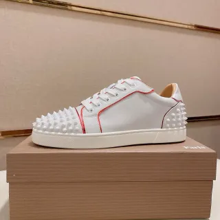 Christian Louboutin Spiky Sneaker White Red Spiked Toe And Heel Piping Detail Lifestyle Sneakers