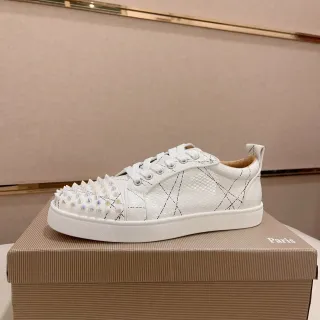 Christian Louboutin White Spiked Toe Quilted-Stitched Upper Lifestyle Sneakers