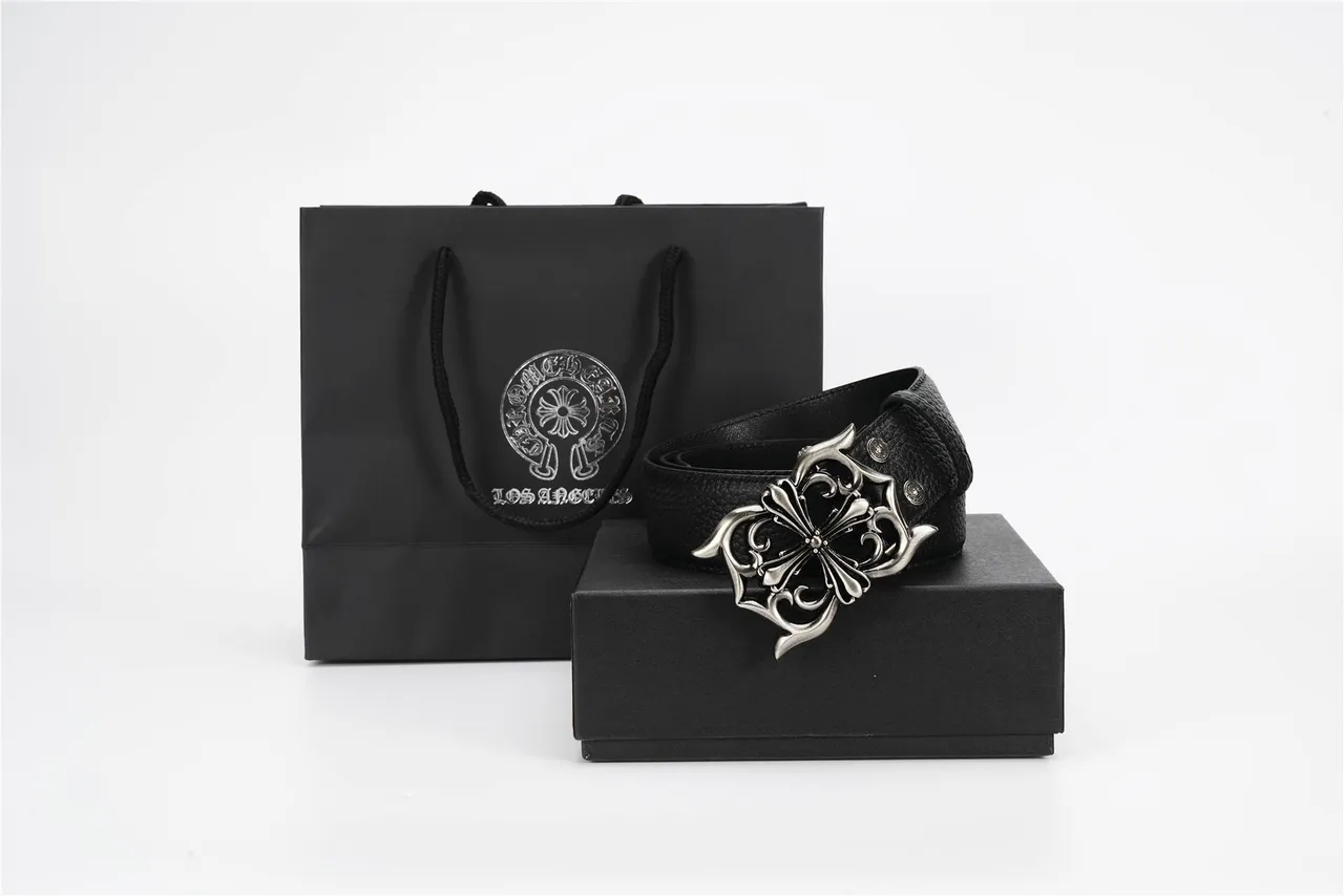 Chrome Hearts Noir Argenté Ornamenté Gothique Boucle de Croix Ceinture en Cuir Texturé 6