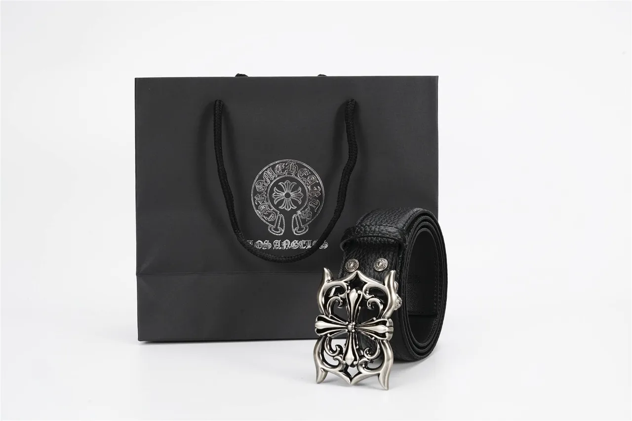 Chrome Hearts Noir Argenté Ornamenté Gothique Boucle de Croix Ceinture en Cuir Texturé 9
