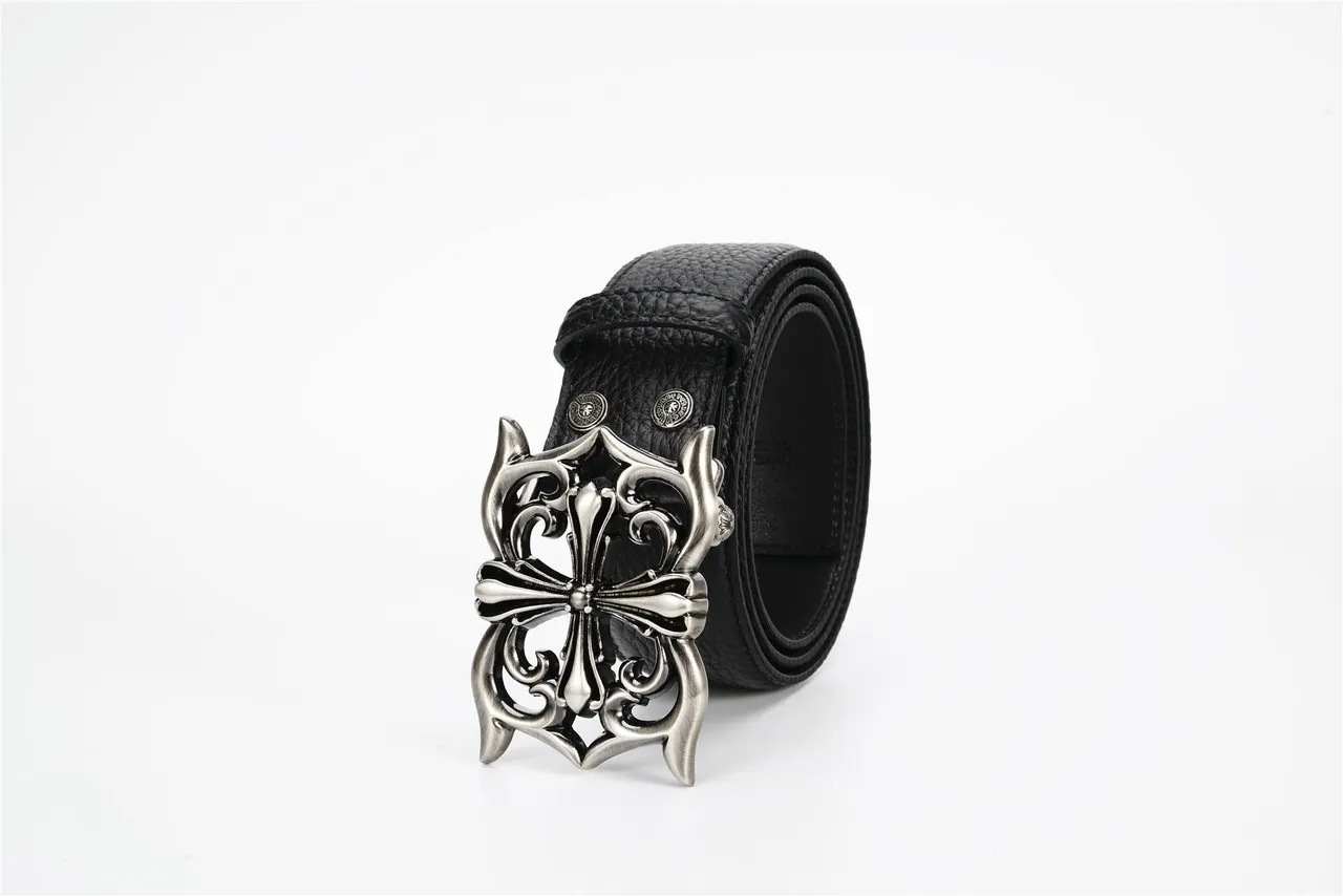 Chrome Hearts Noir Argenté Ornamenté Gothique Boucle de Croix Ceinture en Cuir Texturé 10
