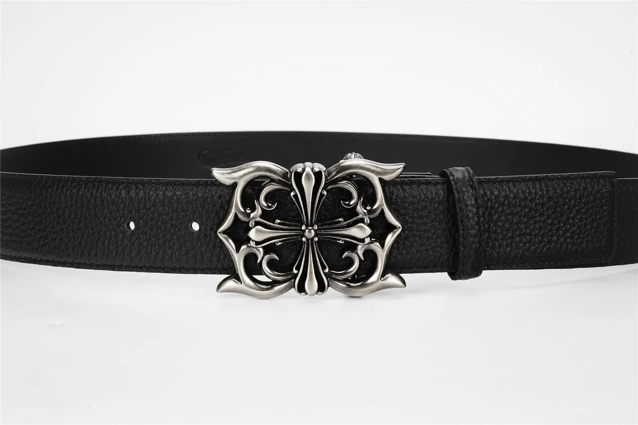Chrome Hearts Noir Argenté Ornamenté Gothique Boucle de Croix Ceinture en Cuir Texturé 11