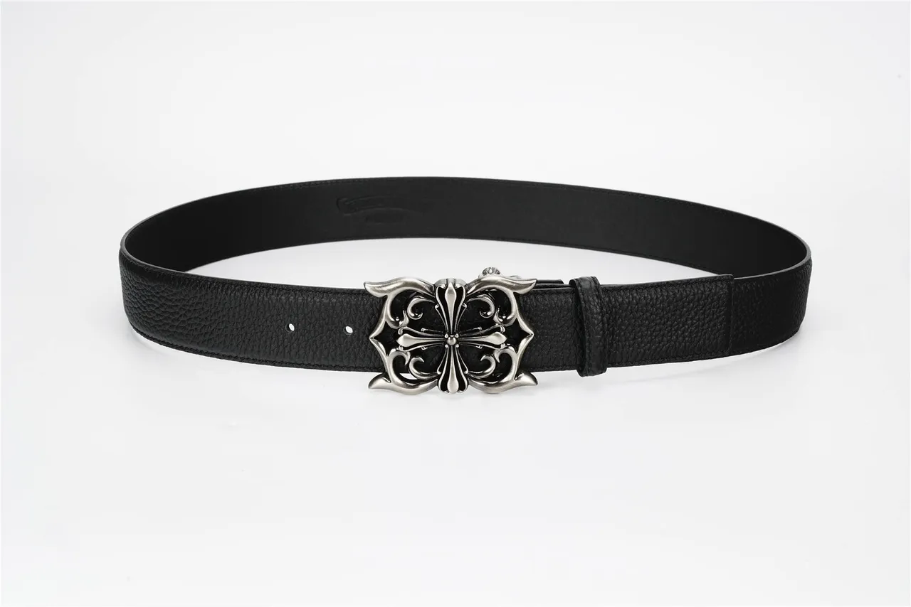 Chrome Hearts Noir Argenté Ornamenté Gothique Boucle de Croix Ceinture en Cuir Texturé 12