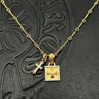 Chrome Hearts Cross and Pavé Square Dual Pendant Necklace