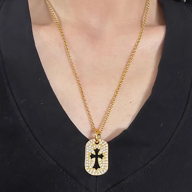 Chrome Hearts Croix Dog Tag Pavé Cristal Collier 2