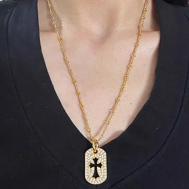 Chrome Hearts Croix Dog Tag Pavé Cristal Collier 3