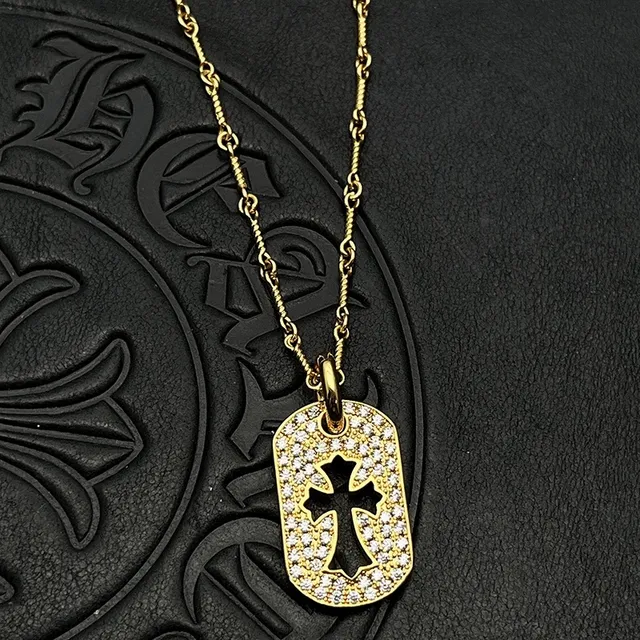 Chrome Hearts Croix Dog Tag Pavé Cristal Collier 5
