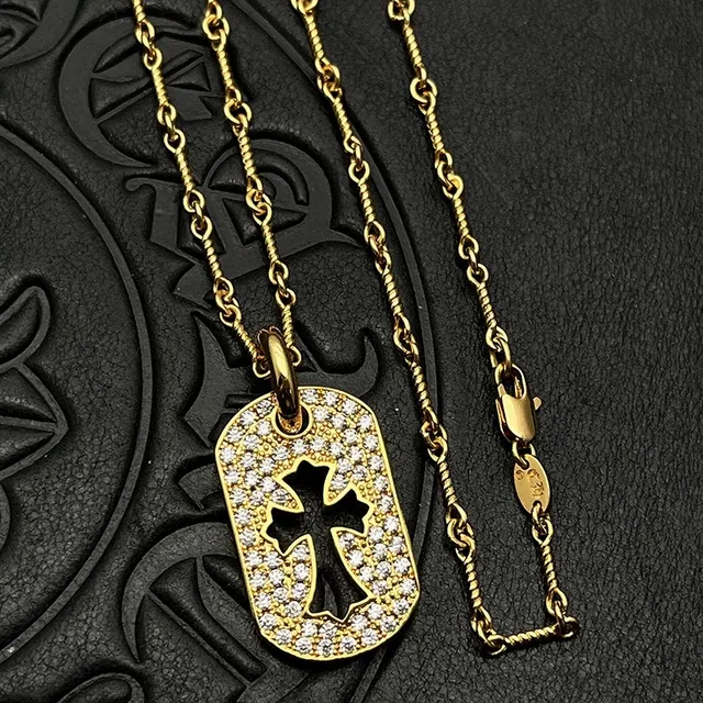 Chrome Hearts Croix Dog Tag Pavé Cristal Collier 9