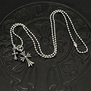 Chrome Hearts ক্রস পেন্ডেন্ট নেকলেস রূপালী টোন বল চেইন নেকলেস