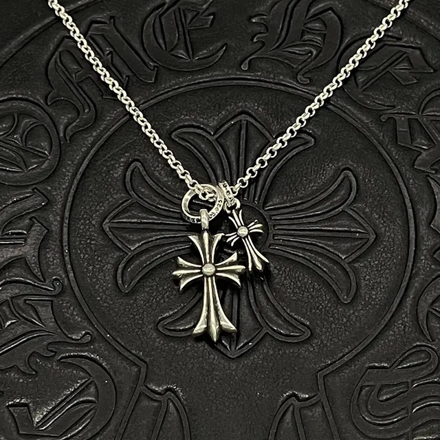 Chrome Hearts collier pendentif croix chaîne à billes en ton argent 6