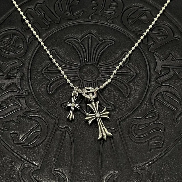 Chrome Hearts collier pendentif croix chaîne à billes en ton argent 7