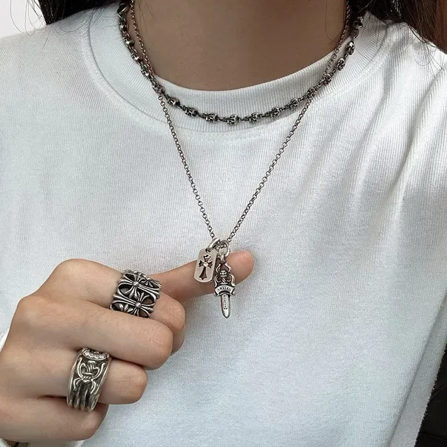 Chrome Hearts Collier Double Pendentif Dog Tag et Dague 2