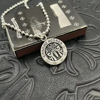 Chrome Hearts Floral Circle Silver Black Circular Pendant Ball Chain Necklace
