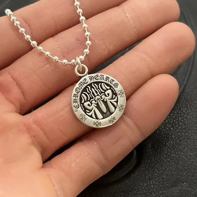 Chrome Hearts Colar Floral Círculo Prata Preto Pendente Circular Corrente de Bolas 5