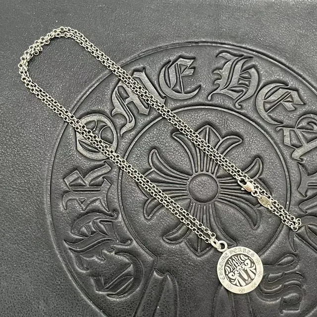 Chrome Hearts Colar Floral Círculo Prata Preto Pendente Circular Corrente de Bolas 6