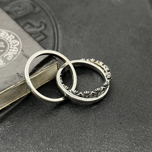Chrome Hearts Floral Double-Band Oxidized Silver Ring 2