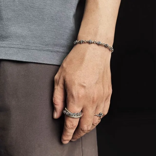 Chrome Hearts Floral Double-Band Oxidized Silver Ring 3