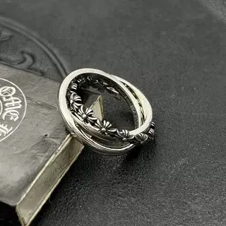 Chrome Hearts Floral Double-Band Oxidized Silver Ring 4