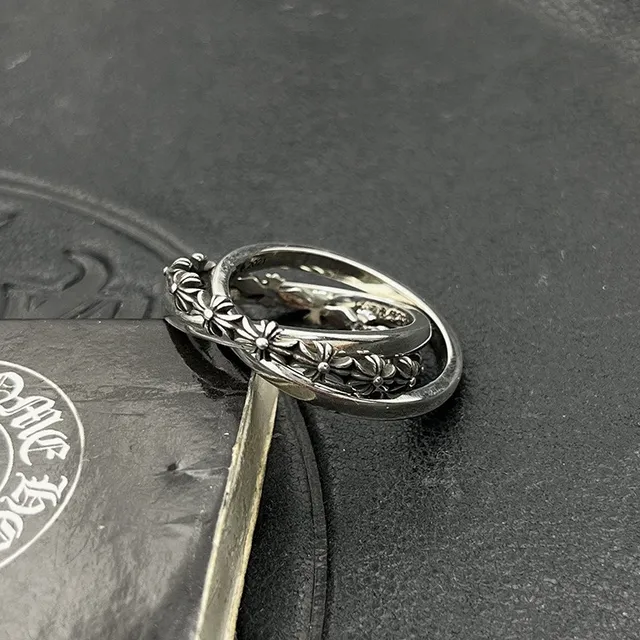 Chrome Hearts Floral Double-Band Oxidized Silver Ring 5