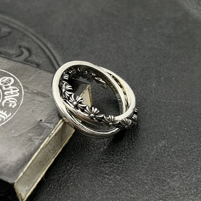 Chrome Hearts Floral Double-Band Oxidized Silver Ring 7